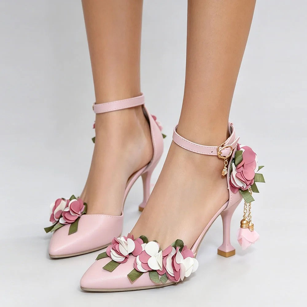 Bridal Bloom Ankle-Strap Heels