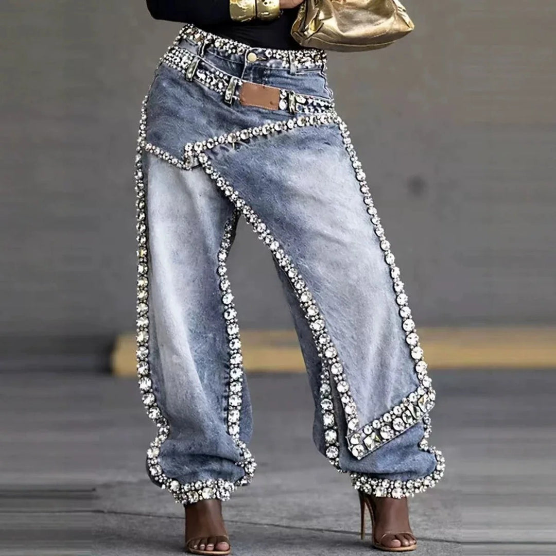 Showgirl Rhinestone Wide-Leg Jeans