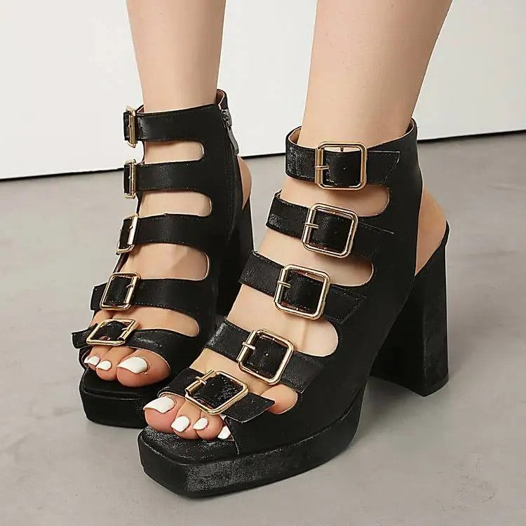 Gladiator Buckle Platform Heels