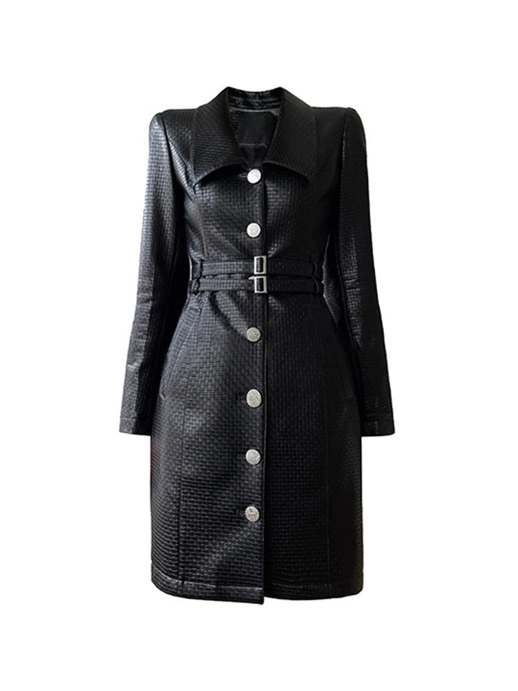 Noirella Belted Leather Dress