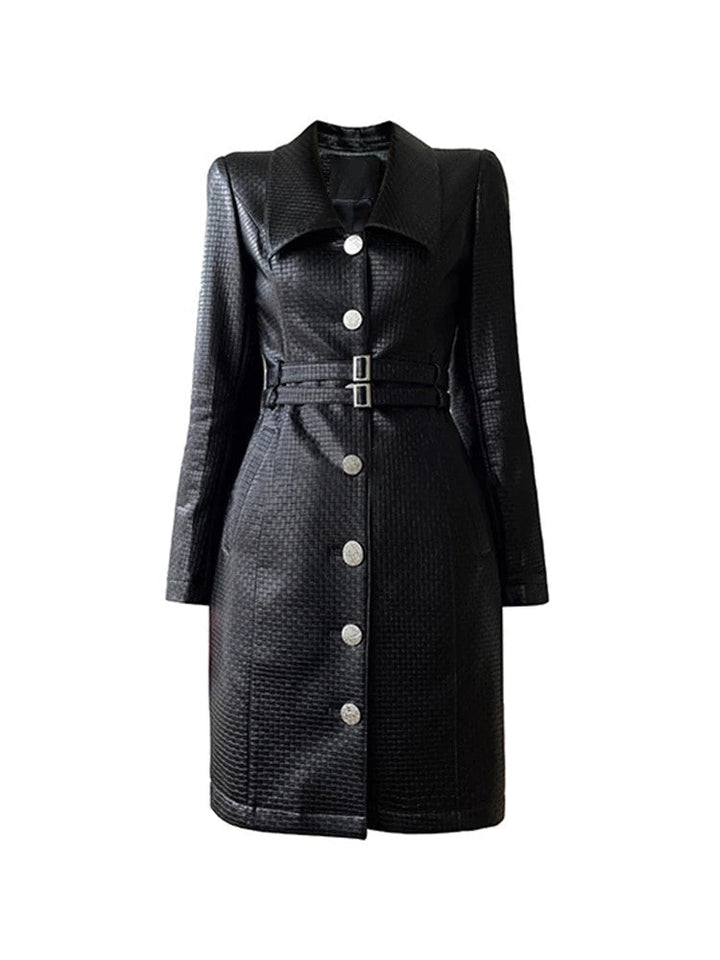 Noirella Belted Leather Dress