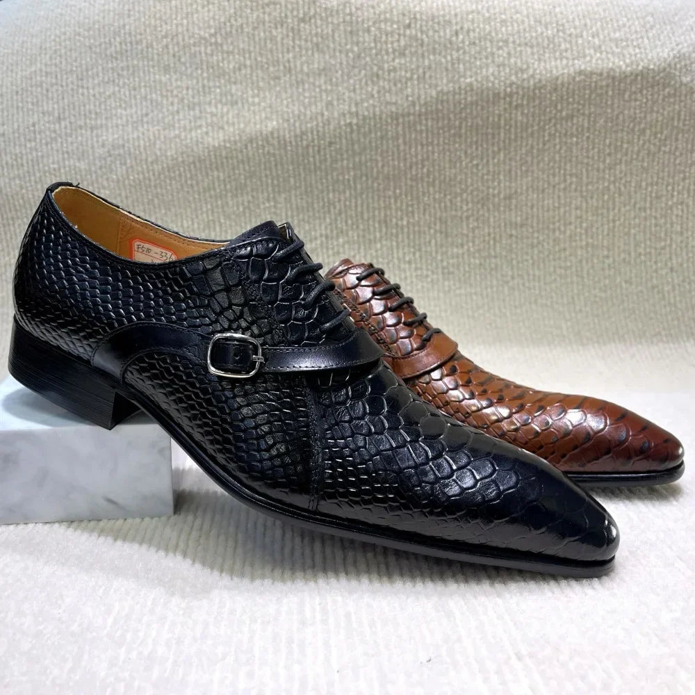Cesare Python-Embossed Monk Shoes