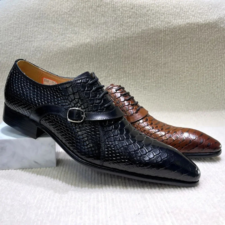 Cesare Python-Embossed Monk Shoes