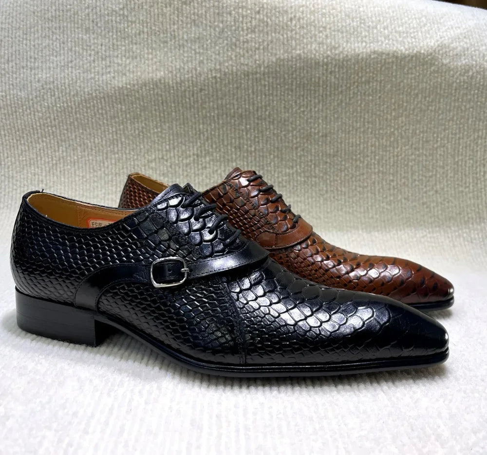 Cesare Python-Embossed Monk Shoes