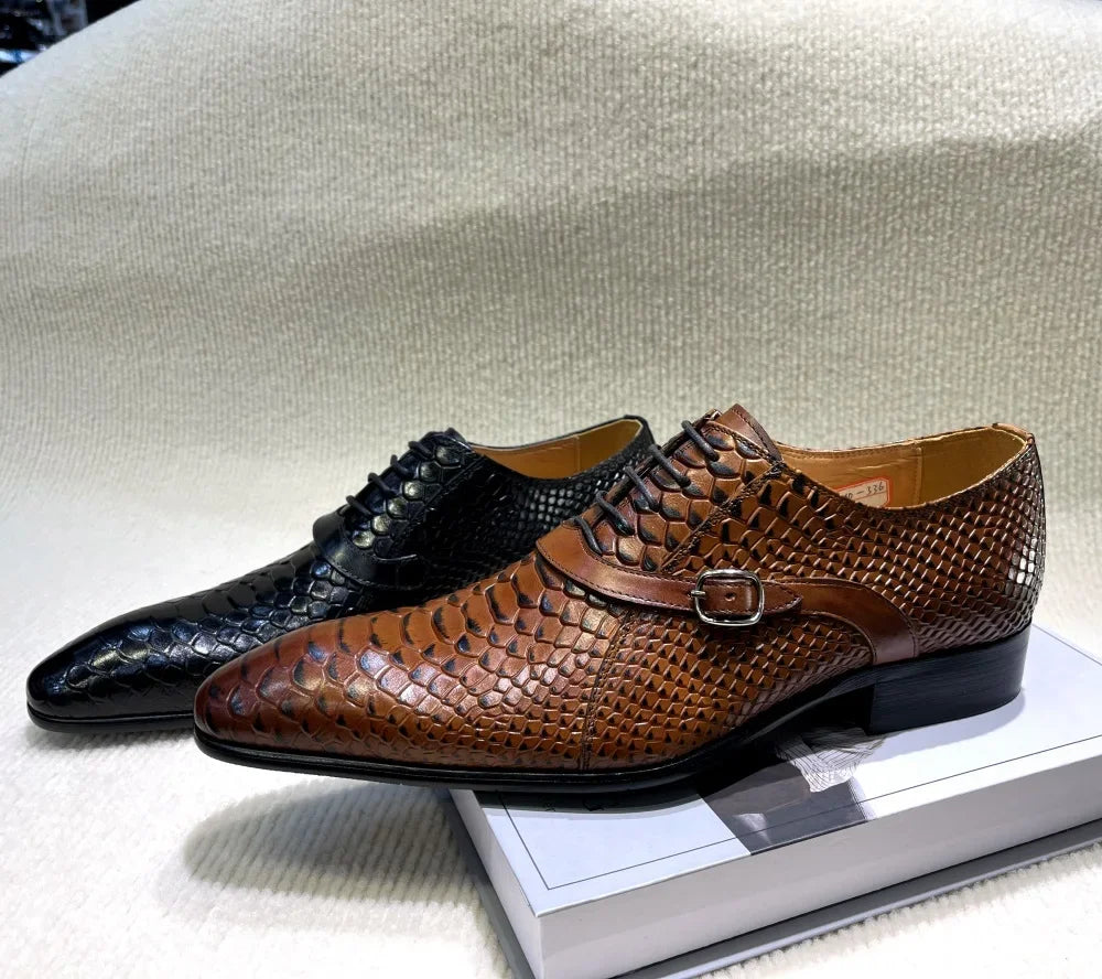Cesare Python-Embossed Monk Shoes