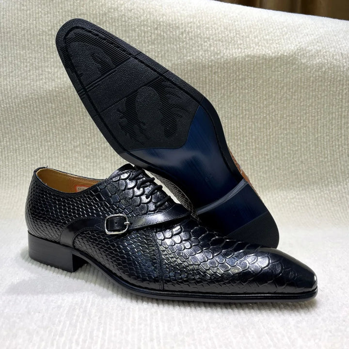 Cesare Python-Embossed Monk Shoes