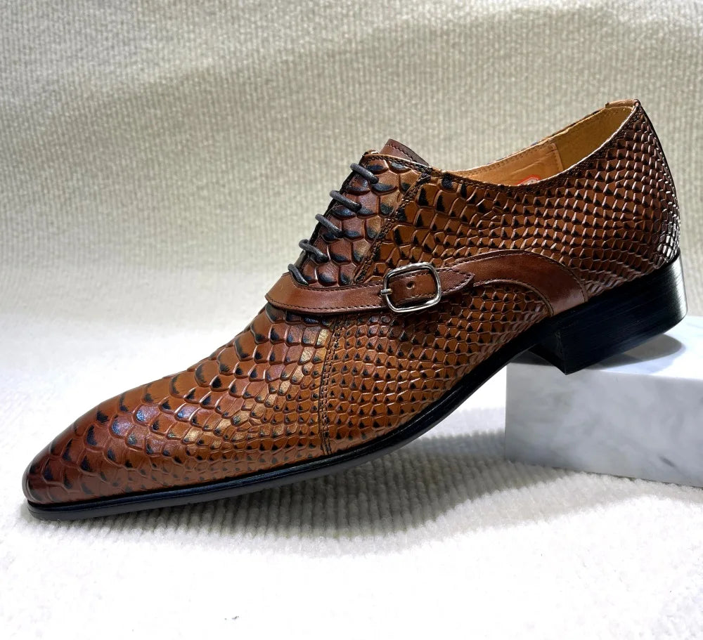 Cesare Python-Embossed Monk Shoes