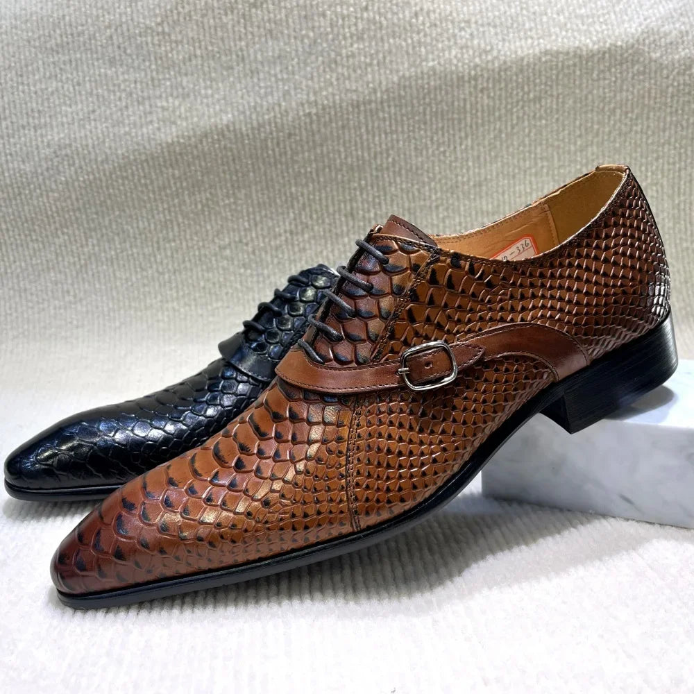 Cesare Python-Embossed Monk Shoes
