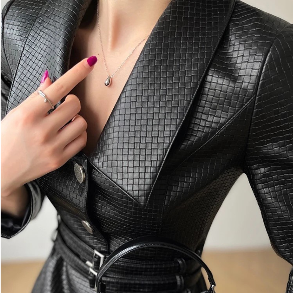 Noirella Belted Leather Dress