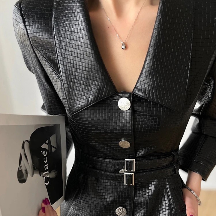 Noirella Belted Leather Dress