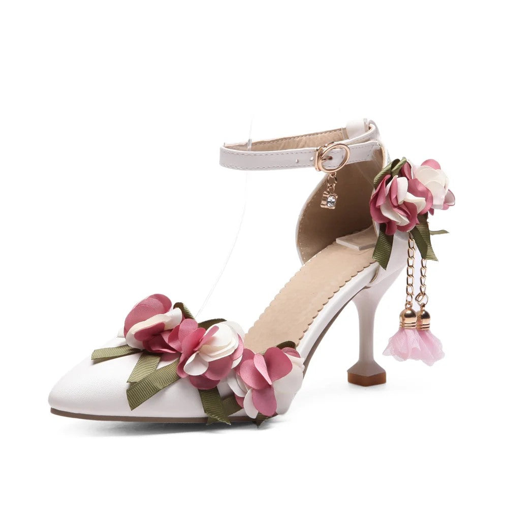 Bridal Bloom Ankle-Strap Heels