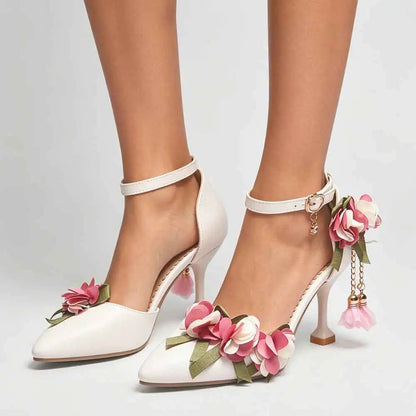 Bridal Bloom Ankle-Strap Heels