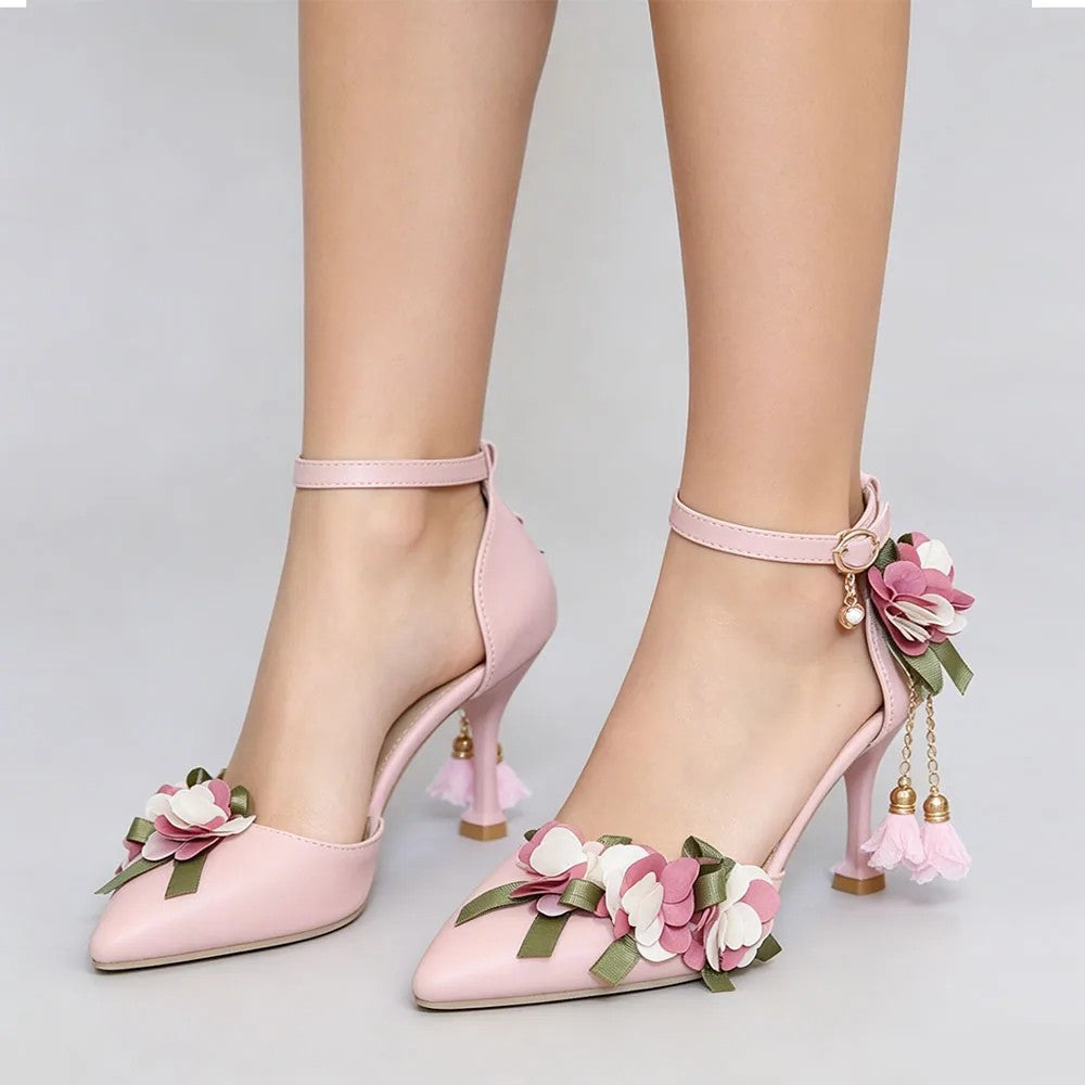 Bridal Bloom Ankle-Strap Heels