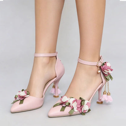 Bridal Bloom Ankle-Strap Heels