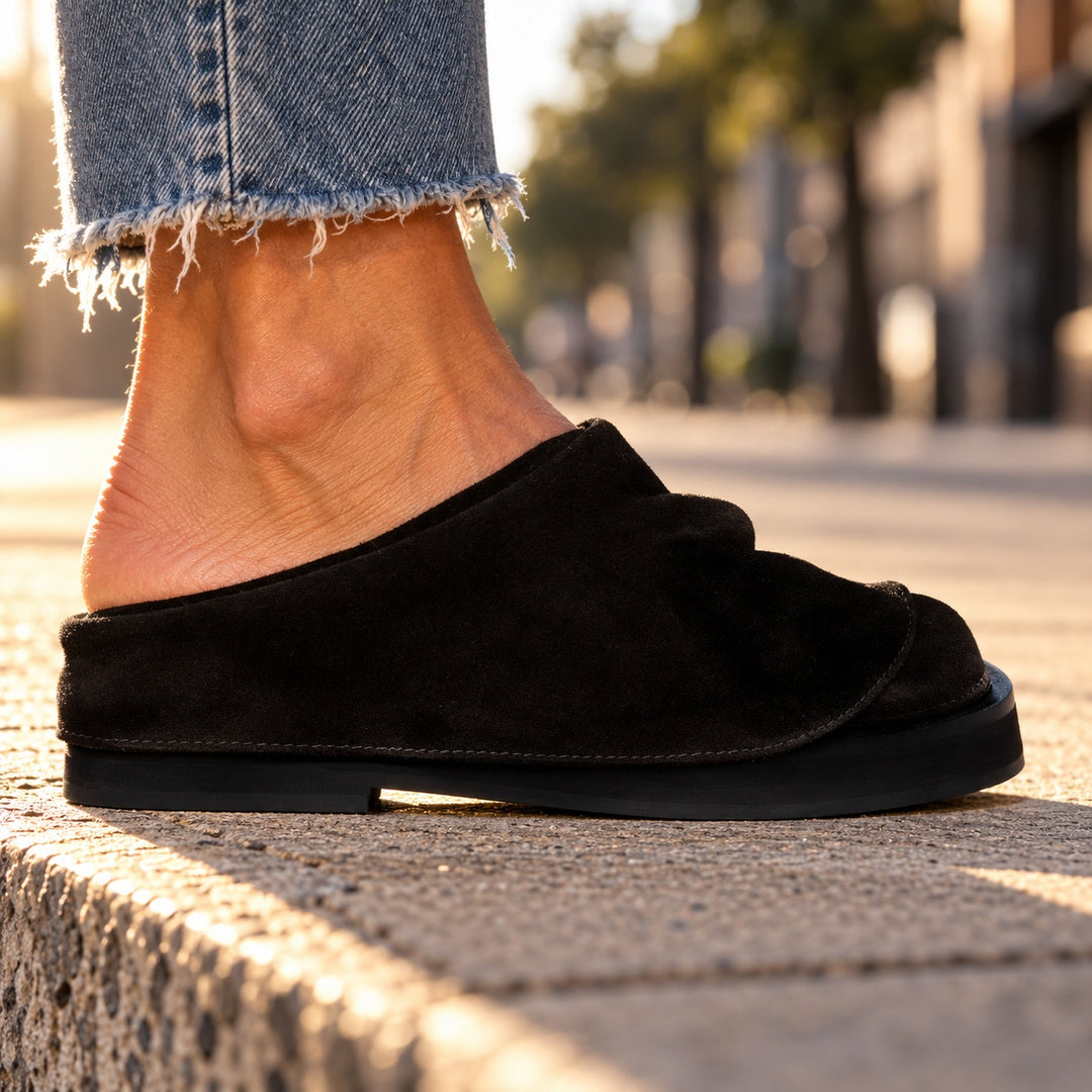 Pleatfold Suede Mules — ce_brooklyn_s2_01