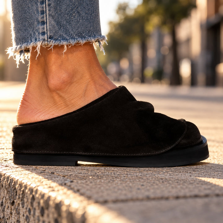 Pleatfold Suede Mules — ce_brooklyn_s2_01