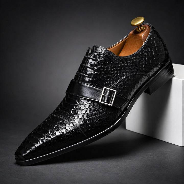 Serpente Python-Embossed Monk Shoes — ce_angle_01